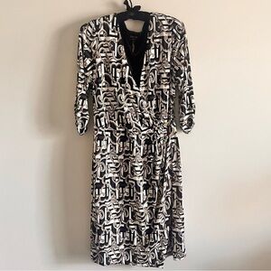 Laundry By Shelli Segal Black and White Geometric Wrap Dress Size L